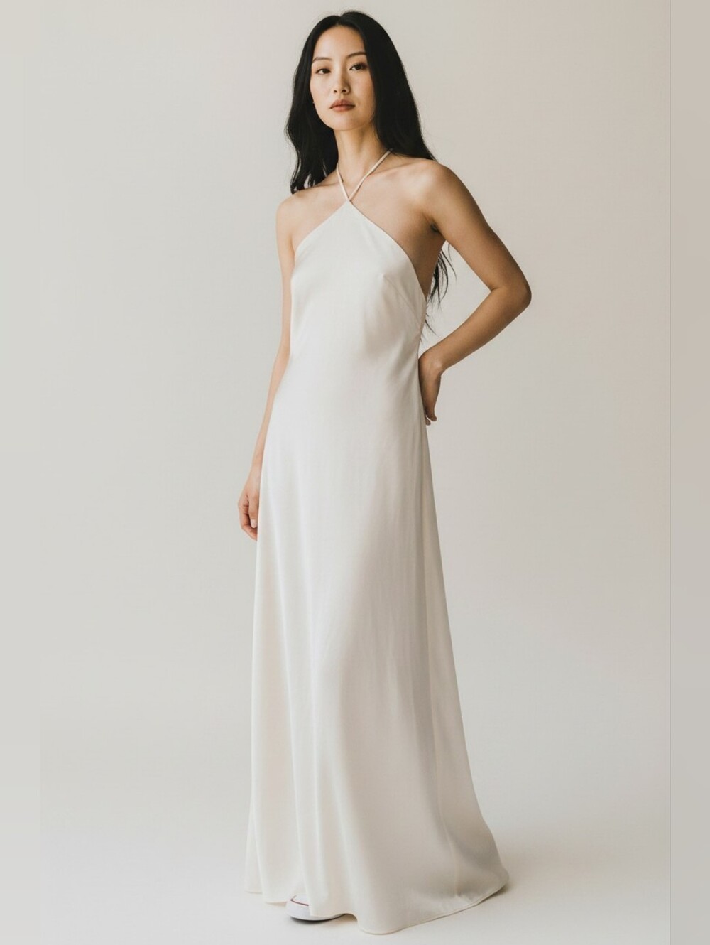 Nasty Gal Ivory Cross-Neck Halter Maxi Dress